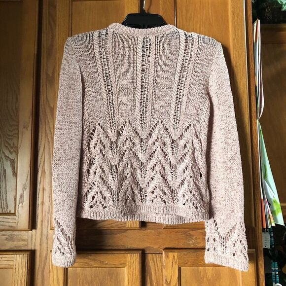 BCBGMAXAZRIA Romantic Crochet Open-Knit Crew Neck Pullover Sweater Pink - XS - Picture 8 of 12